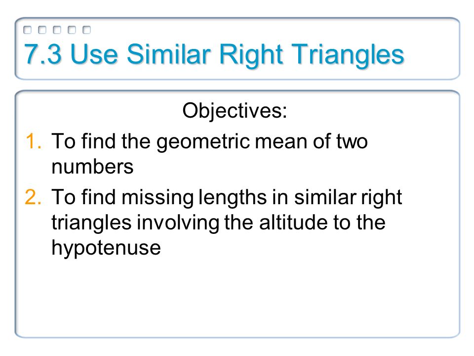 write a similarity statement relating the three triangles in each diagram